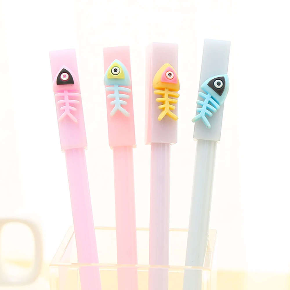 Корейская Милая гелевая ручка Kawai Fish Bone Fun голубые забавные канцелярские