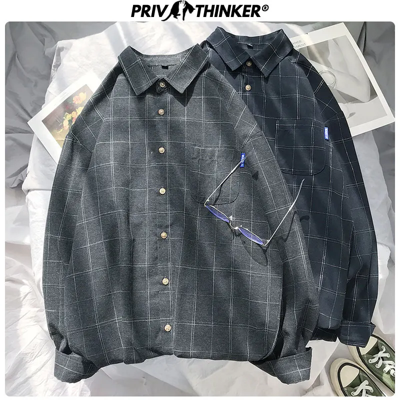 Kopen Privathinker 2019 Nieuwe Mode vrouwen Shirt Casual Stijl Vrouwelijke Blouses Lange Mouw Plaid Shirt Plus Size Harajuku Office Tops