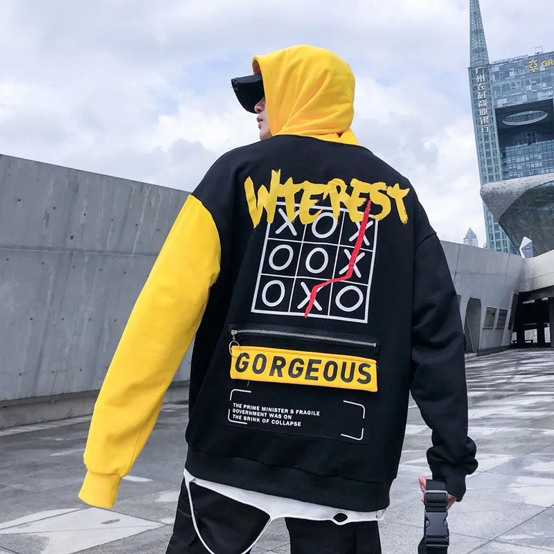 Цветные мужские худи в стиле петчворк Harajuku свитер с капюшоном уличная мода хип хоп повседневные топы Мужские WG516