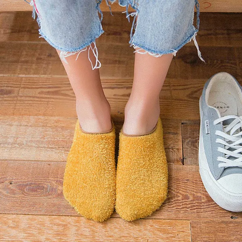 1 пара, женские осенне-зимние домашние носки-тапочки, модные нейлоновые плотные теплые Нескользящие короткие носки-башмачки, носки для сна