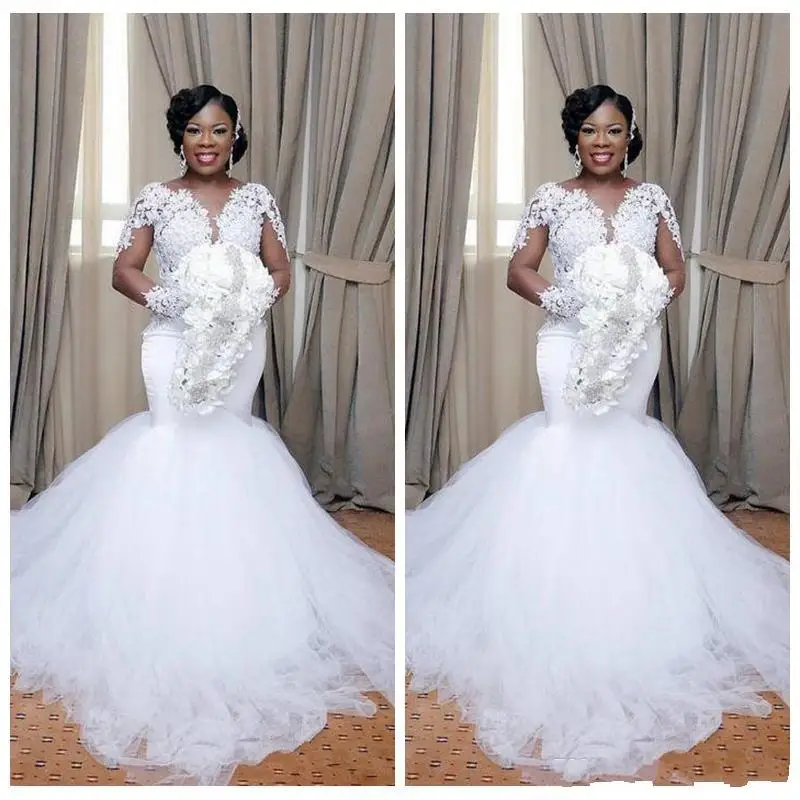 

Новые свадебные платья с кружевной аппликацией и длинным рукавом