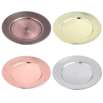 

2pcs Stainless Steel Round Dinner Plate Dish Salad Fruit Food Container Tray