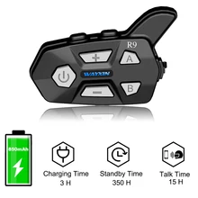 WAYXIN-auriculares para casco de motocicleta, intercomunicador de 1500M, 4 conductores hablando a la vez, Bluetooth, R9 Fm, 1 Uds.