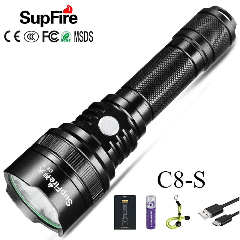 

Super Powerful Led Flashlight SupFire C8 S Torch USB Linterna LED CREE T6 Rechargeable 18650 Flash Light Tactical Zaklamp 1100LM