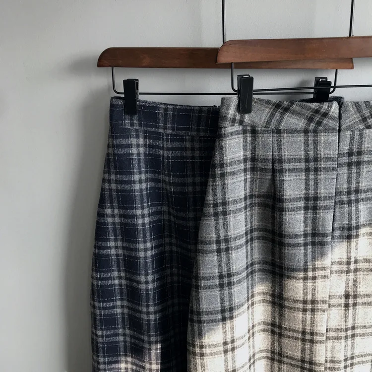 Mooirue Spring Woman Woolen Skirt Vintage Harajuku High Waist Lattice Long Woolen Loose Fit Female Saia