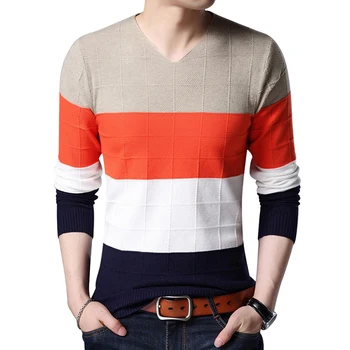 

Laamei 2020 New Pullover Striped Men Sweater Thick Winter Warm Knitted Sweaters Mens Wear Slim Fit Knitwear