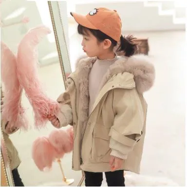 

European and American style super warm genuine fur lining with real fox fur hooded jacket outerwear for teenage girls