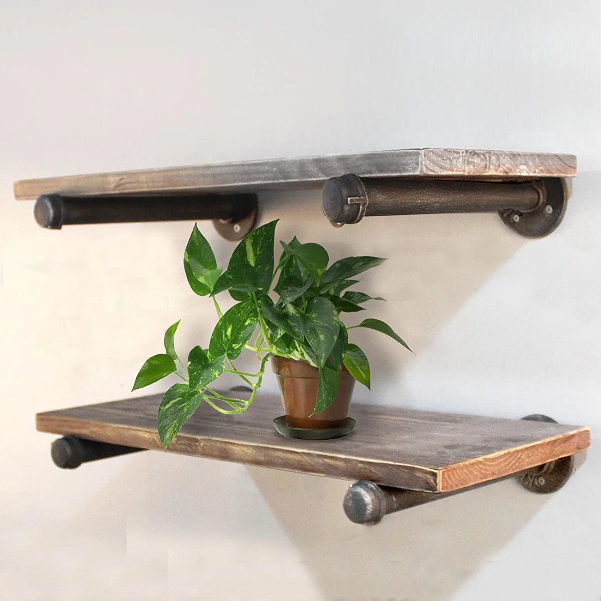 

Retro Black Iron Industrial Pipe Shelf Bracket Mounting Bracket Holder Storage Holders Racks Home Decor With Wooden Board