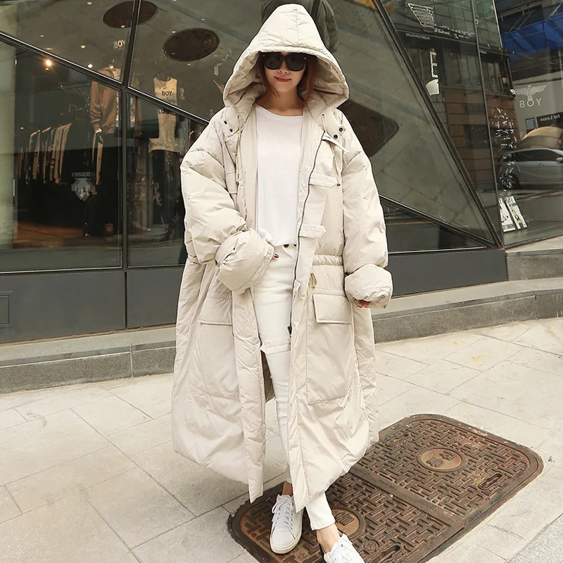 

South Korea Winter over-the-Knee Long down Feather Cotton-padded Clothes Thick Large Size Loose-Fit Workwear Cotton Coat Women J