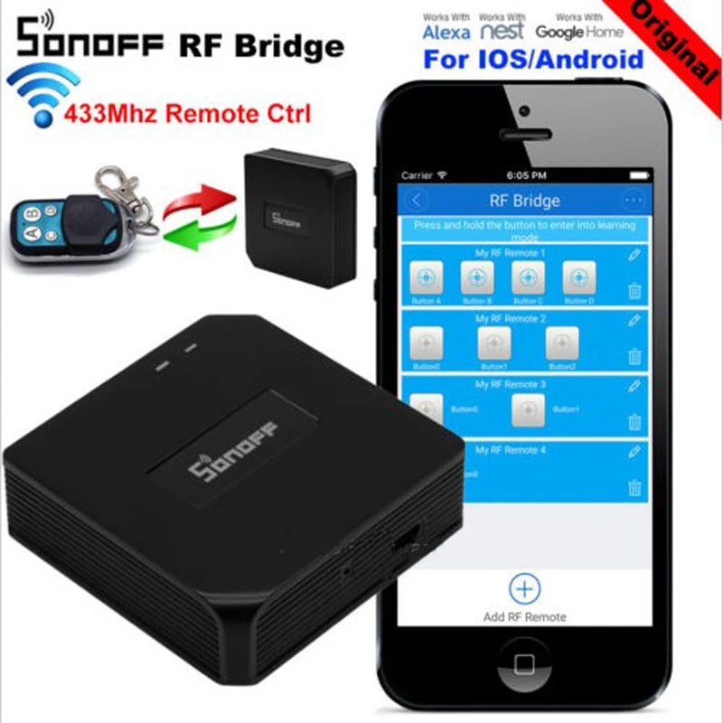 Sonoff RF мост WiFi 433 МГц умный переключатель домашней автоматизации Интеллектуальный Domotica Wi-Fi пульт дистанционного управления RF Google Home Alexa