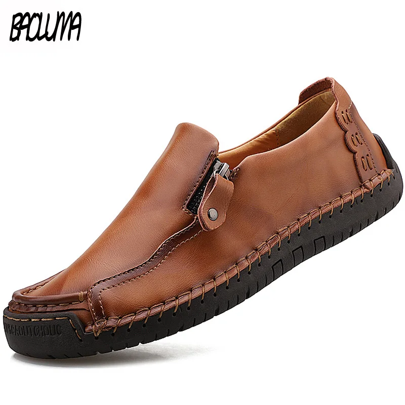 

Brand 2019 Autumn New Man Loafers Shoes High Quality Leather Retro Men Casual Shoes Slip-On Male Moccasins Waterproof Man Flats