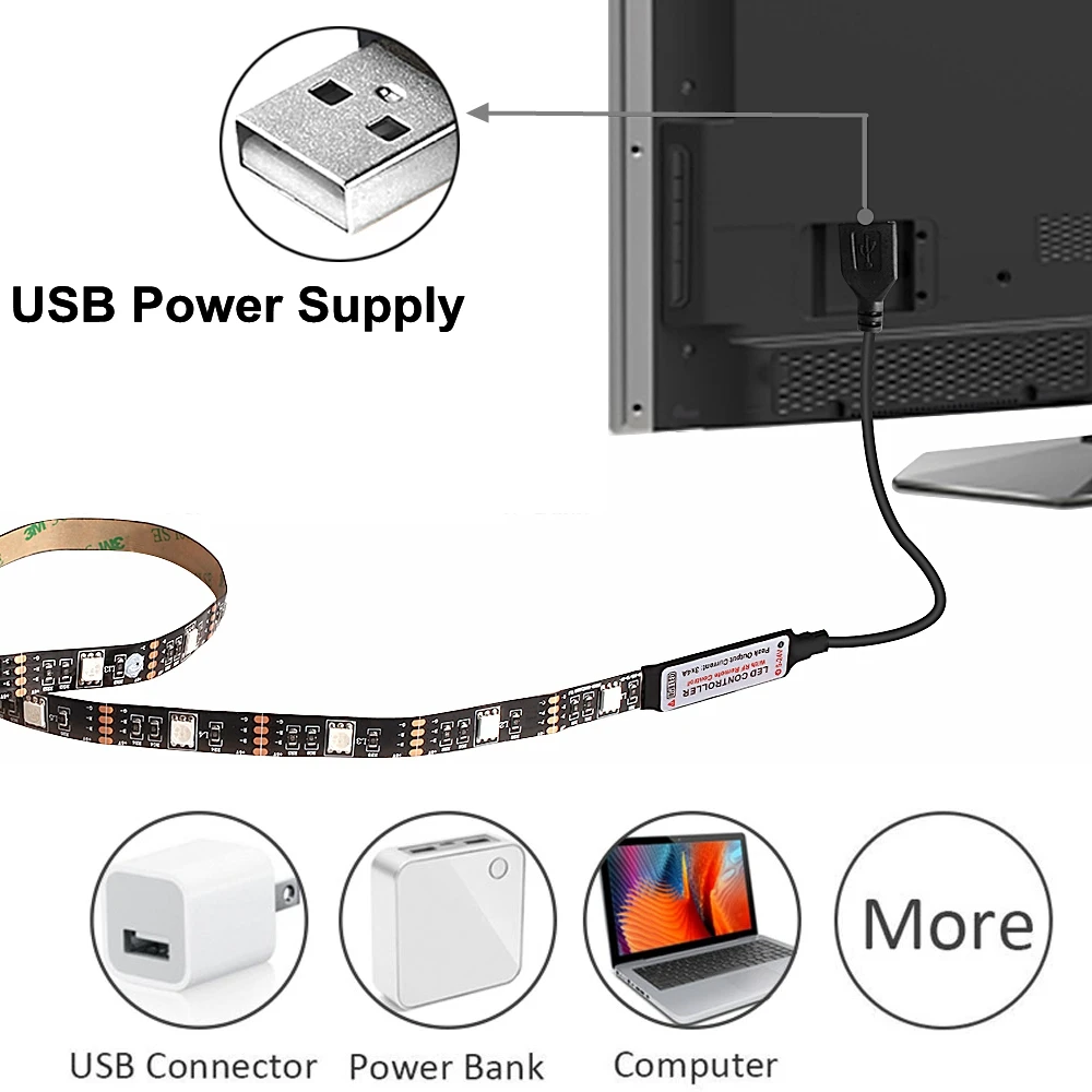 Лента светодиодная 5 в Светодиодная лента USB Гибкий Светильник 0,5 м/1 м/2 м/3 м Диодная лента неоновая Tira светодиодный светильник 5050 Bluetooth управление RGB ТВ ПОДСВЕТКА гибкий неон