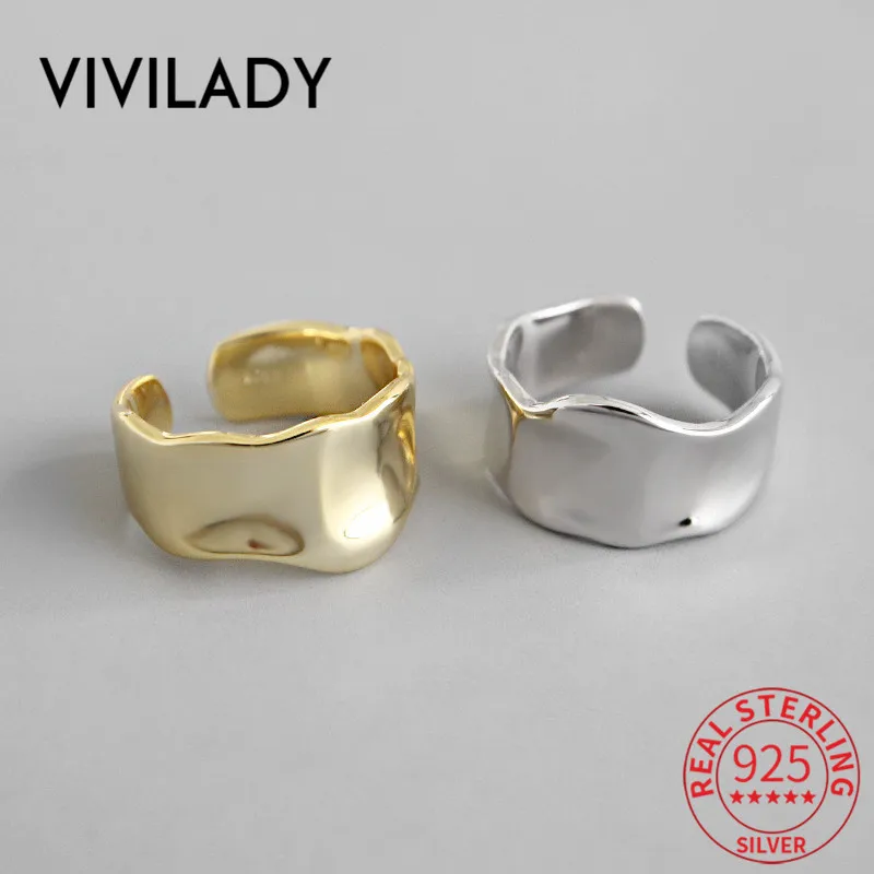 VIVILADY, 925 пробы, серебряные, открытые, нерегулярные, широкие, для женщин, очаровательные кольца, в стиле панк, золотые, серебряные, модные праздничные ювелирные изделия, бижутерия