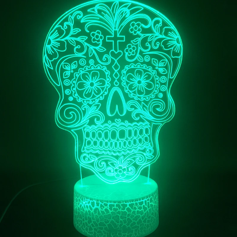 A Patterned Skeleton 3D Lamp Cool Gift for Halloween Decorative Battery Operated Figure Visual Light Effect Led Night Light Lamp