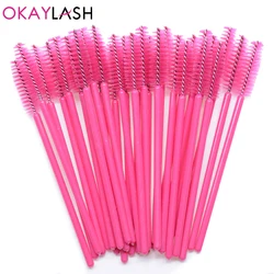 50-Pack Glitter Mascara Wands and Eyebrow Brushes - Mini Crystal Beauty Tools Set (Hot pink)