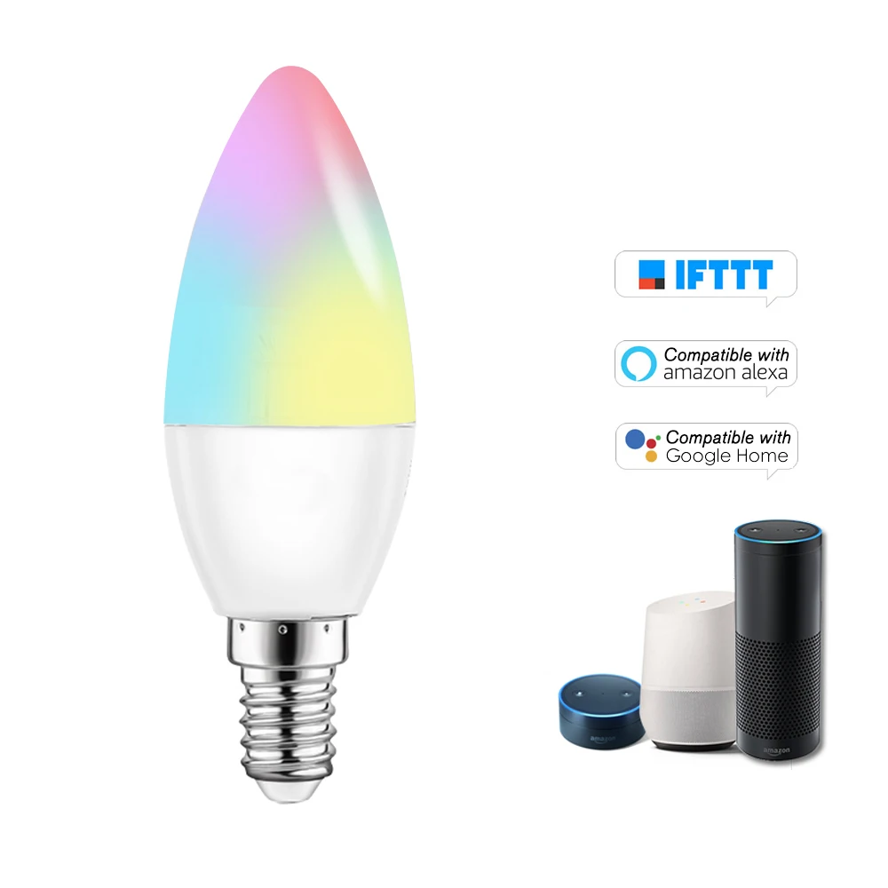 V16-C умный wifi светодиодный светильник RGB+ W Светодиодный светильник в форме свечи 6 Вт E27 светильник с регулируемой яркостью для телефона с дистанционным управлением для Alexa Google Home - Комплект: E14