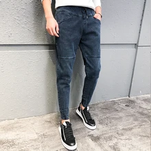 Зимние мужские джинсы, корейский стиль, лоскутные, дизайнерские, облегающие, джинсовые штаны, мужские, универсальные, повседневные брюки, мужские, высокое качество, Pantalones Hombre