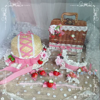 

The Original lolita Hair hoop Kawaii strawberry hair hoop dovetail take the lead on red bowknot clip duckbill lolita headdress