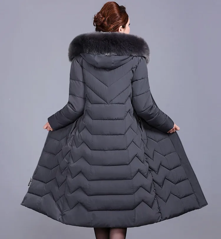 Большие размеры, XL-6XL, зимние парки, женская утепленная пуховая куртка с капюшоном, средней длины, женские теплые пальто с меховым воротником, G547