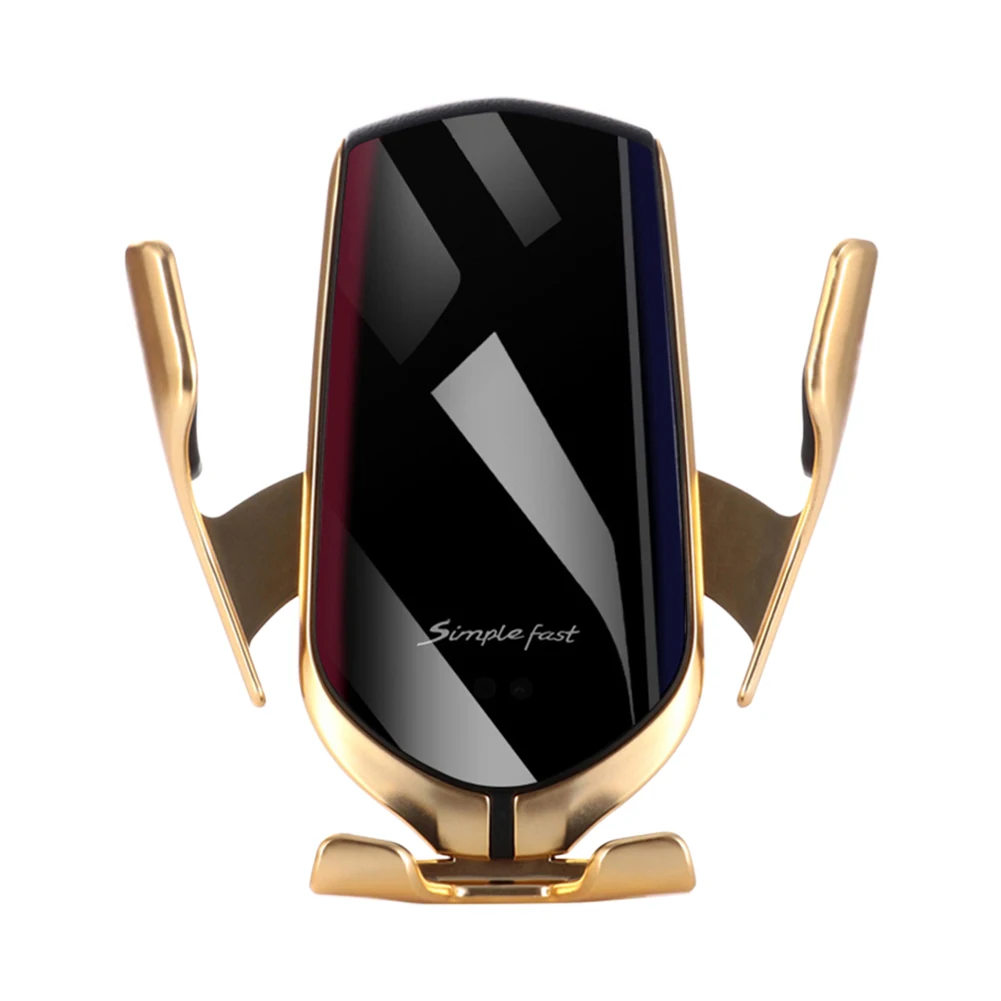 Автомобильное беспроводное зарядное устройство R1 автоматическое зажимное 10 Вт LG инфракрасное Индукционное Qi Беспроводное зарядное устройство Автомобильный держатель для телефона для iPhone Xs huawei - Тип штекера: Gold