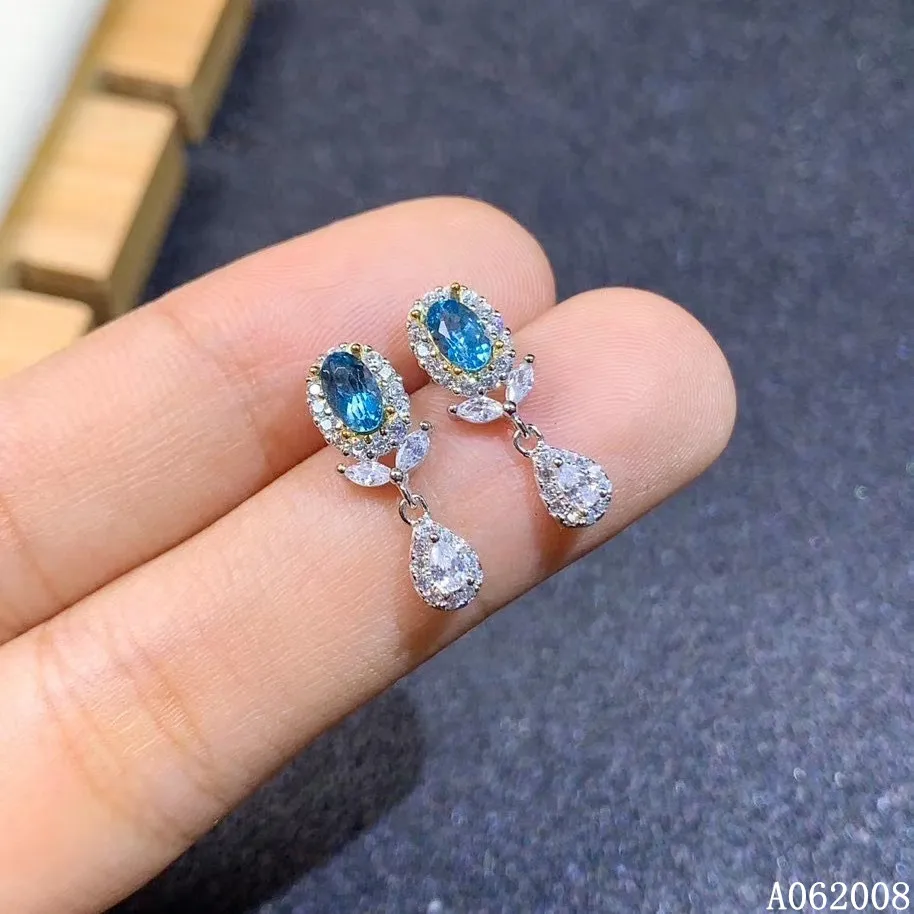 

KJJEAXCMY fine jewelry 925 sterling silver inlaid natural blue topaz ear studs exquisite ladies earrings support testing
