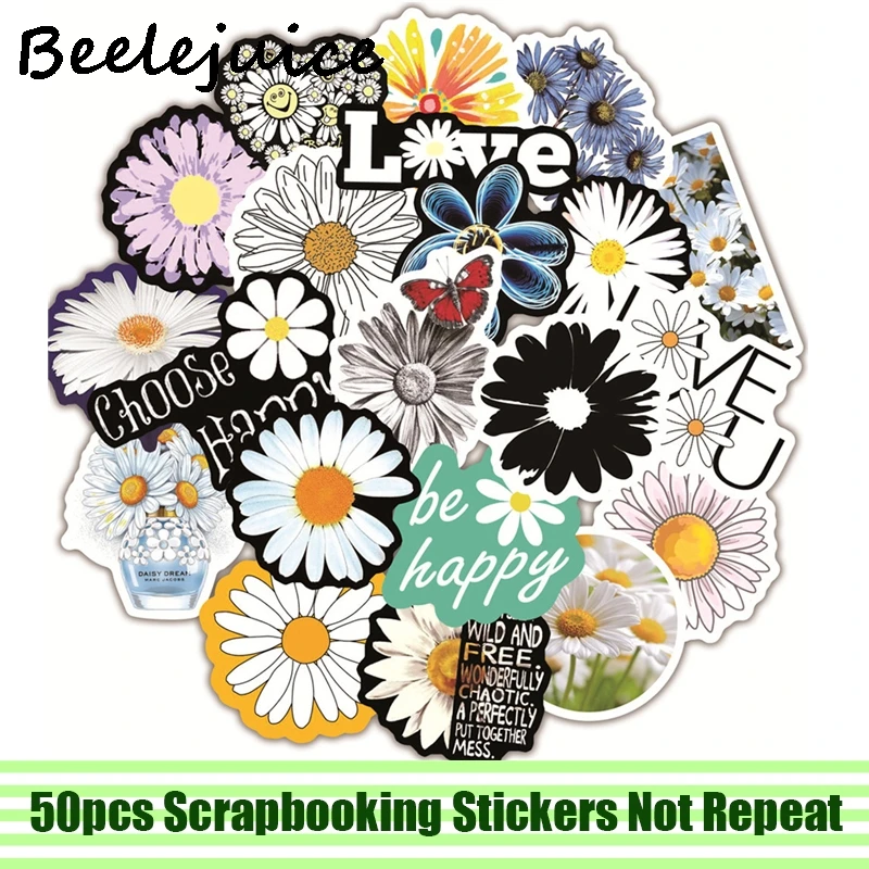 

50pcs Daisy Flowers Stickers decal scrapbooking diy pasters home decoration phone laptop waterproof cartoon accessories