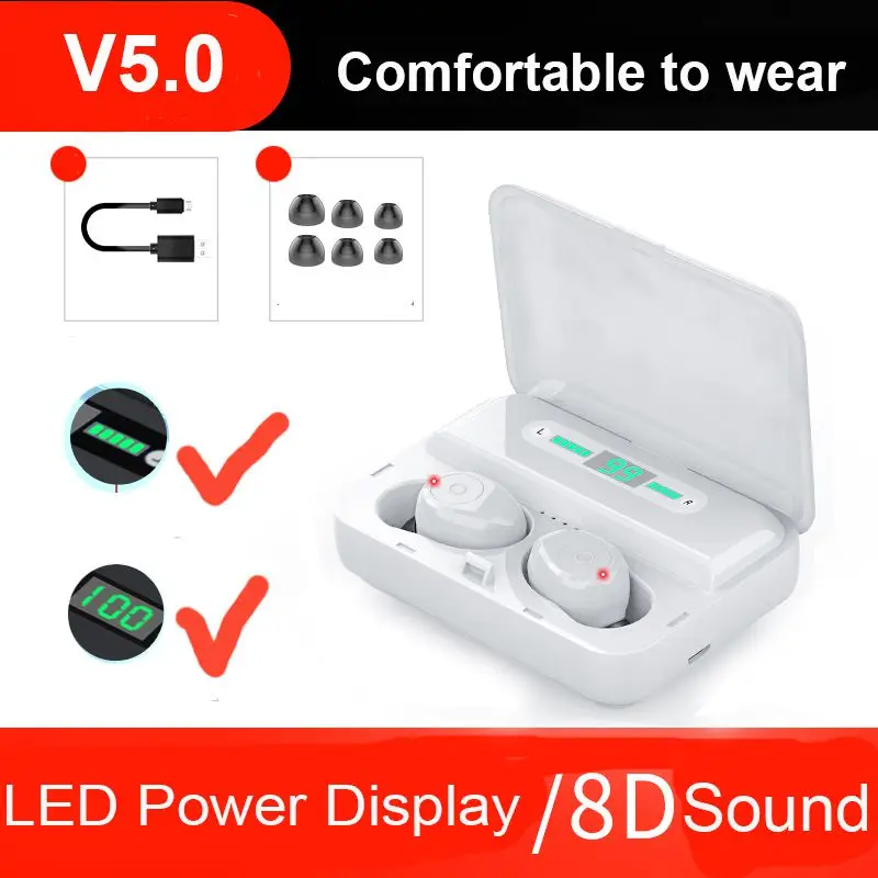 LED Light New TWS Bluetooth 5 0 Touch Control Headset Wireless Earphones Bluetooth Earphones With Phone Stand Two types