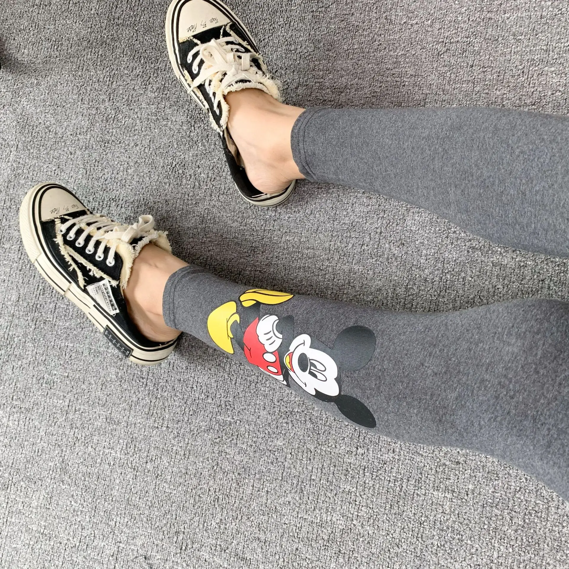 Disney  Bottoms leggings Mickey Mouse spring thread cotton cartoon women wearing slim skinny leg  tight cropped Fashion pants leather leggings