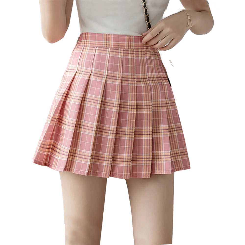 Falda plisada a cuadros para mujer, falda de cintura alta con costuras para estudiantes, minifalda bonita de baile para chicas, XS-2XL de verano 2021