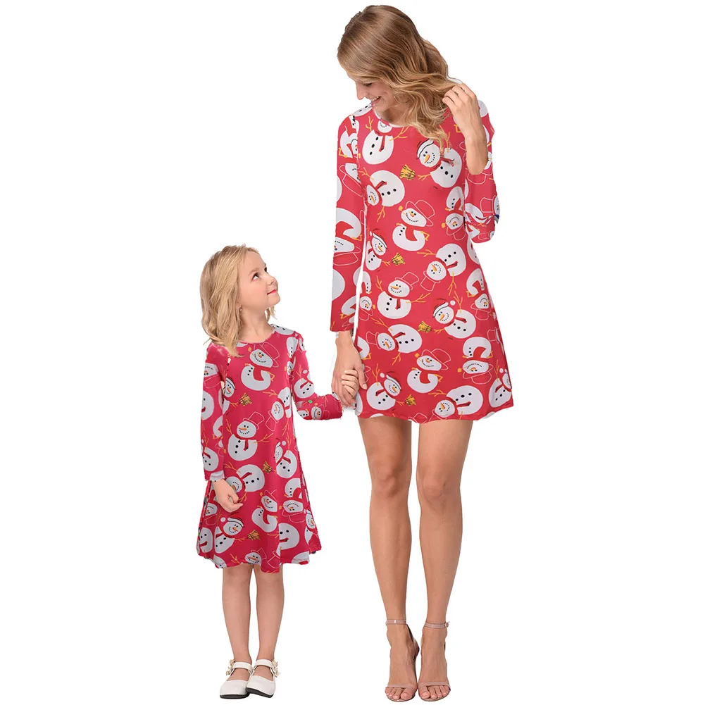 Vgiee/платья для мамы и дочки рождественское платье для девочек хлопковая одежда для малышей с принтом из мультфильма «Мама и я» CC684 - Цвет: Red