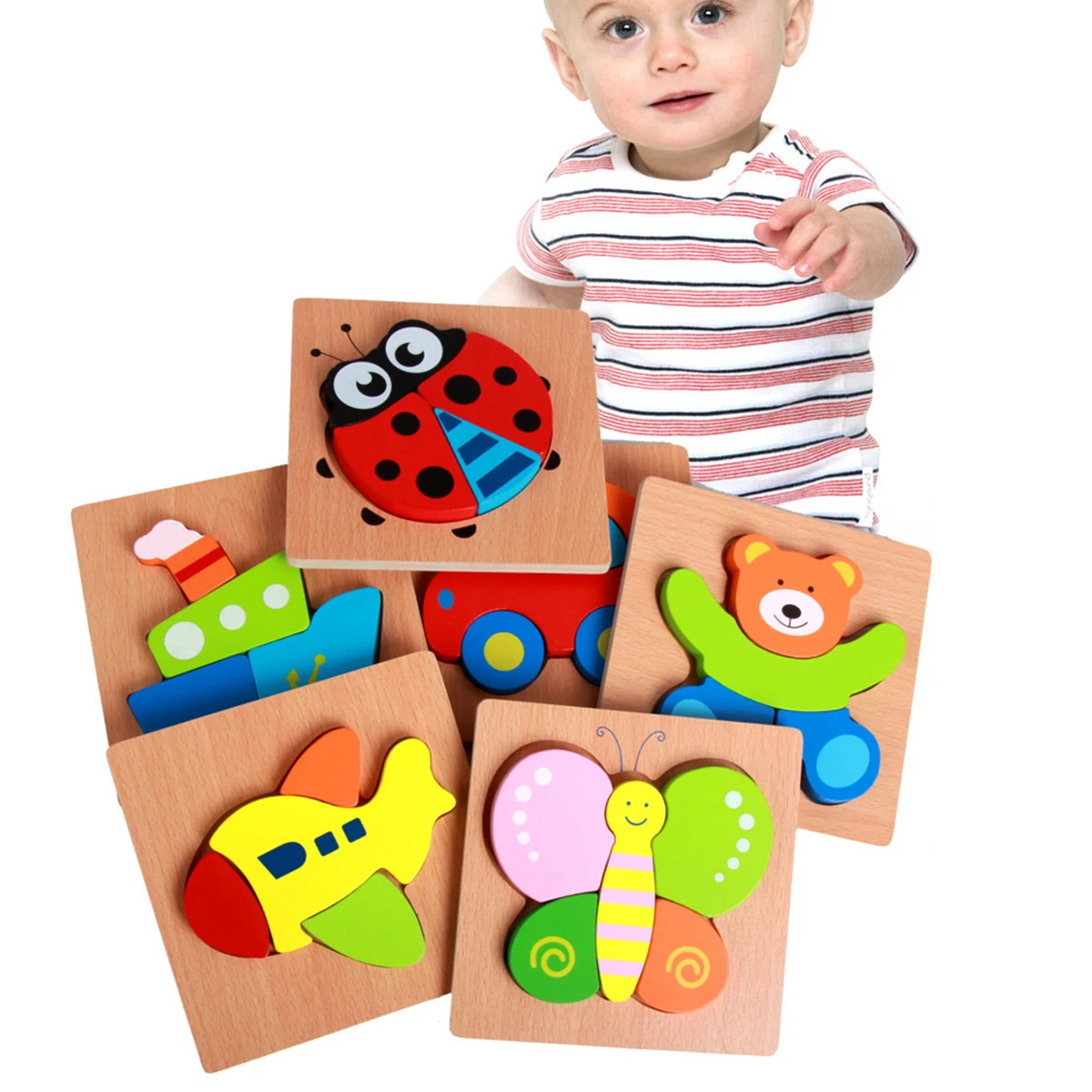 

Puseky Wooden 3D Puzzle Jigsaw Wooden Toys for Children Montessori Toys Puzzle Cartoon Animal Puzzle Kids Educational Game