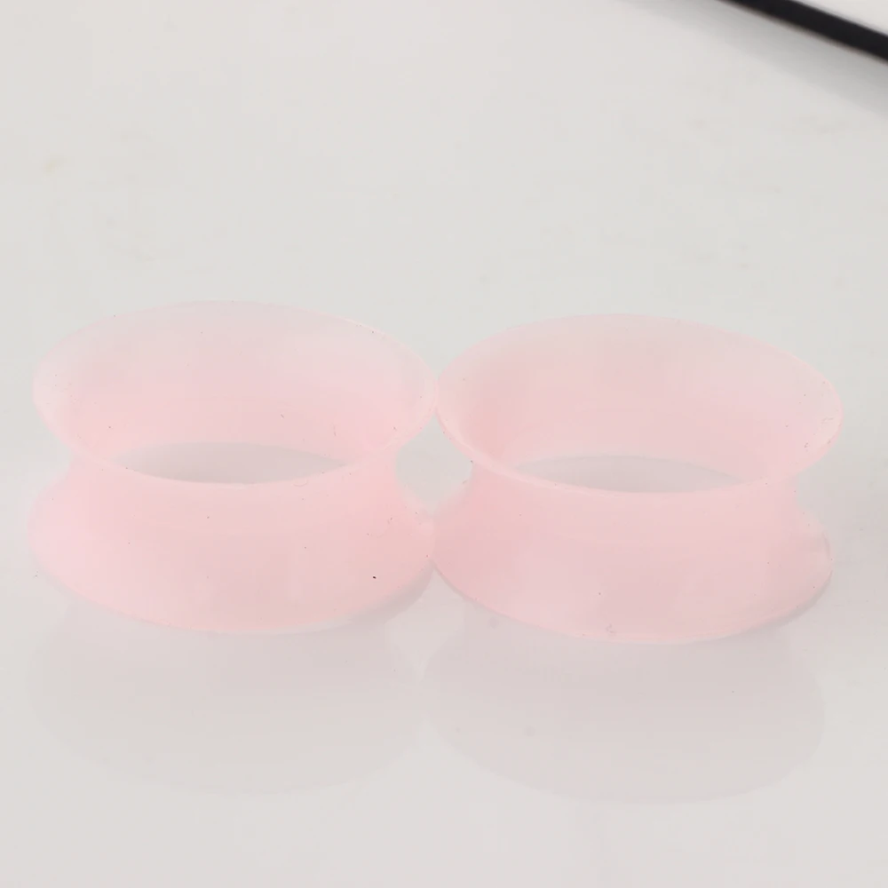 JUNLOWPY Pink Silicone Flexible Ear Plugs Tunnels Double Flared Expander Earring Hollow Gauges Ear Piercing Wholesale 100/200pcs