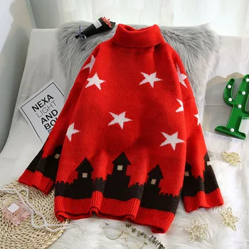 

turtleneck knitted women sweater flare sleeved loose lady elegant pulls outwear coat tops