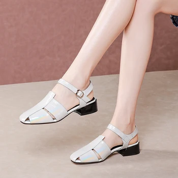 

2020 Summer Women Sandals High Quality Genuine Leather Shoes Woman low Heel Sandals Females Fashion Shoes Sandals