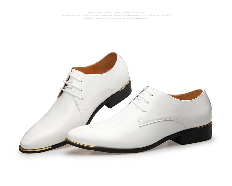 Осенняя мужская деловая повседневная обувь блестящие кожаные модельные туфли мужские модные туфли с острым носком на шнуровке свадебные туфли белые туфли 1875