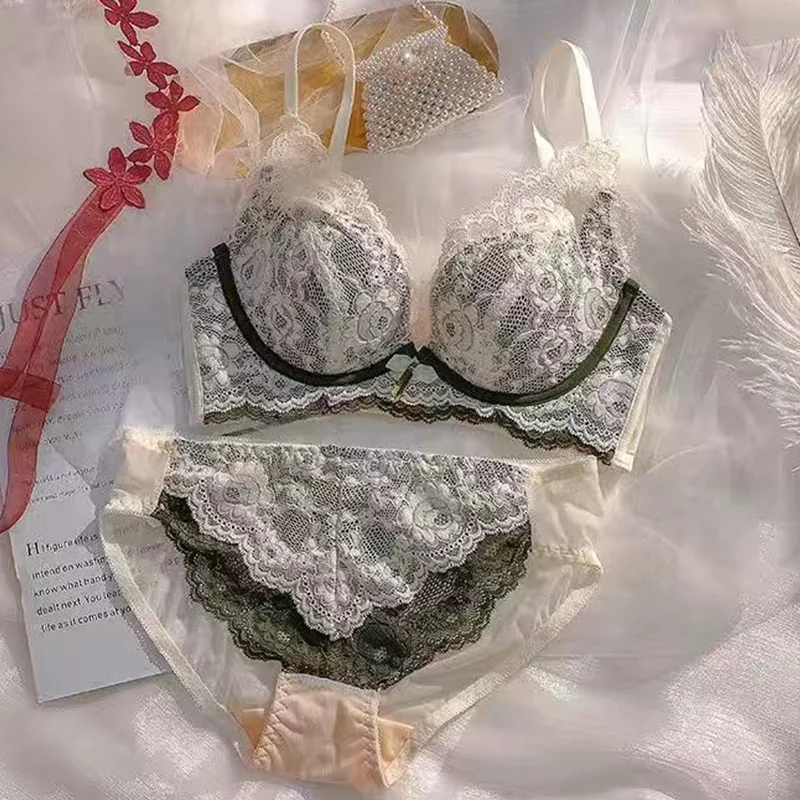 Women's Panties Floral Seamless Bras and Panty Sets Push Up Beauty Bralette Mujer Sexy Red Lace Lingerie Set Underwear Lenceria