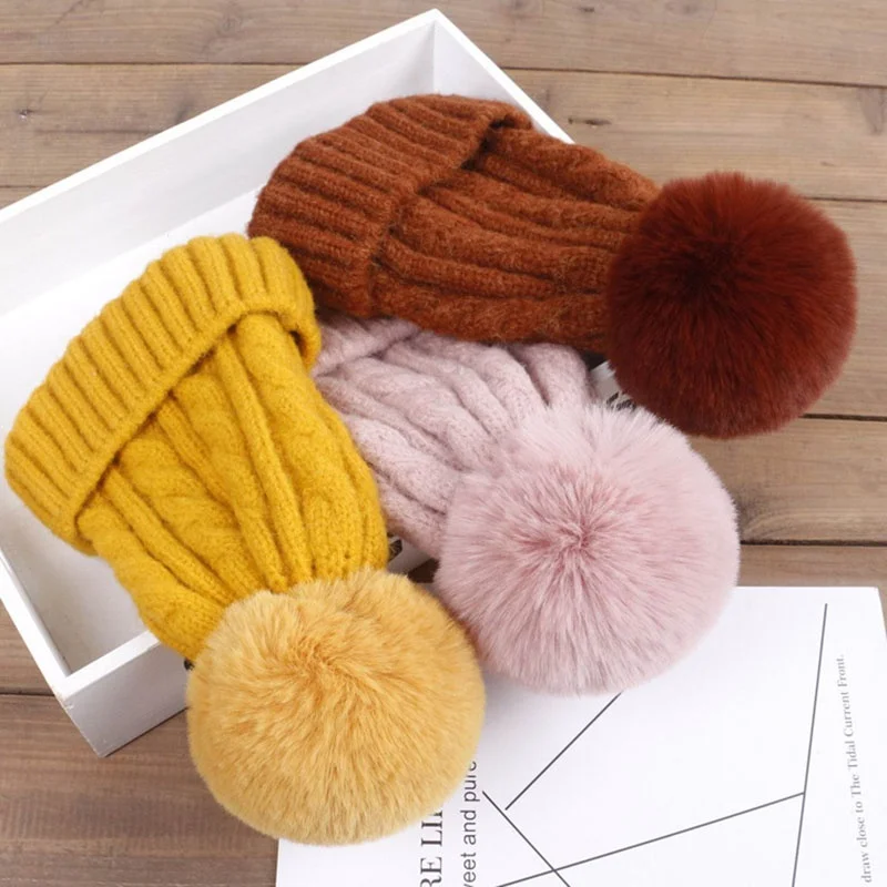

2019 Winter Warm Fashion Stylish Kids Mom Cotton Family Matching Outfit Knitting Beanies Hats Knitted Wool Cap