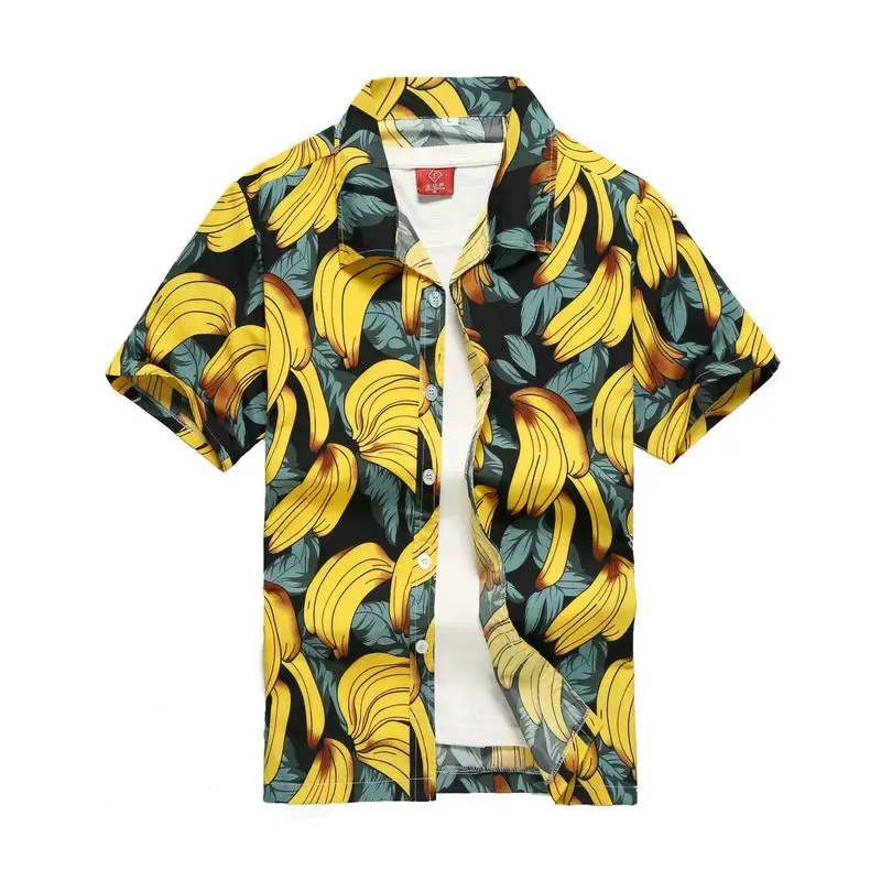 New Male Hawaiian Shirts Fashion Men's Casual Button Hawaii Print Beach Short Sleeve Quick Dry Top Blouse M-5XL - Цвет: Черный