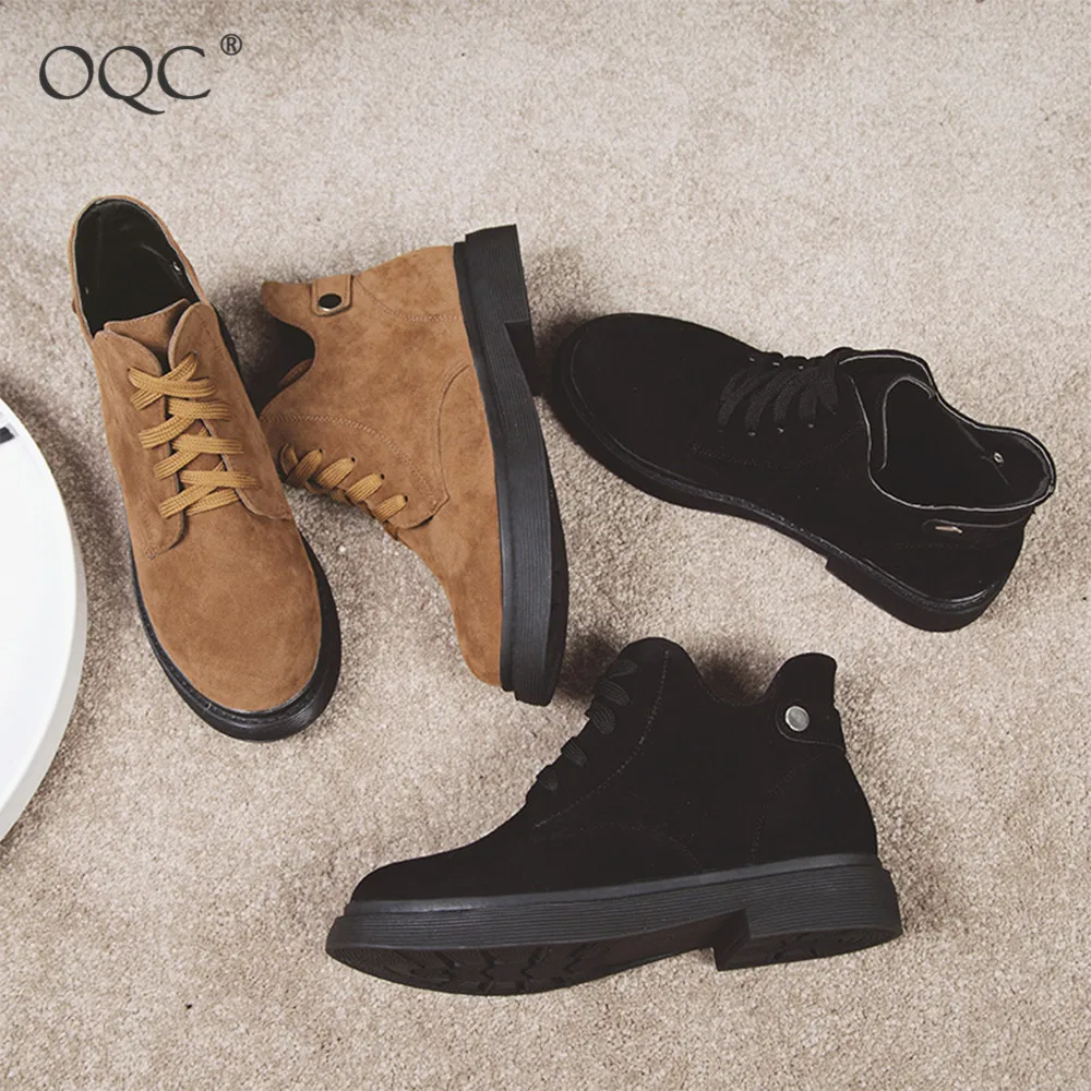 

OQC Women's Ankle Boots Retro Lace-up Low-Heeled Motorcycle Boots Autumn Winter Solid Daily Wild Style Round Toe Suede Boots D25