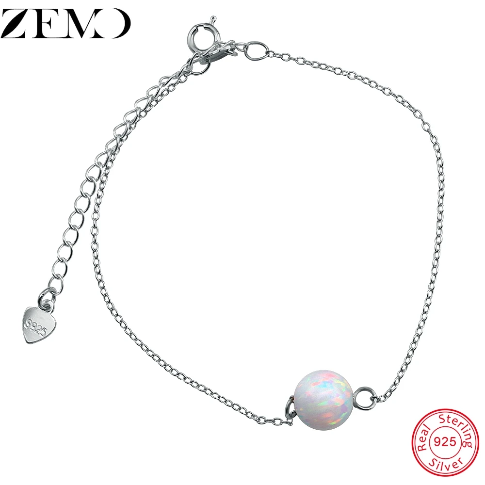 ZEMO Real 925 серебряный браслет с шариковым опалом очаровательные браслеты женские ювелирные изделия из натурального камня регулируемые женские аксессуары pulseras mujer