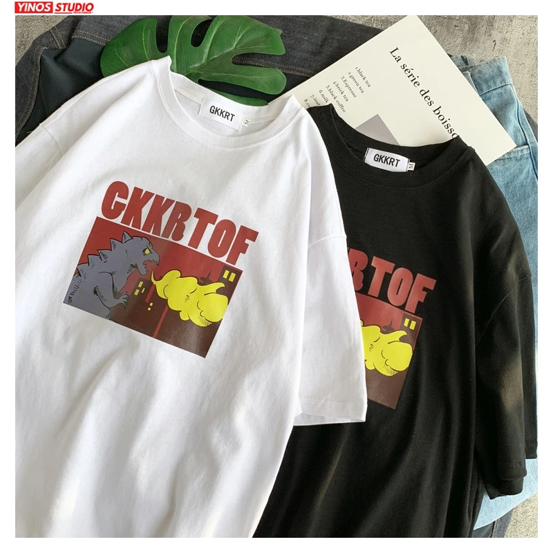 

Dropshipping Men 2020 Loose Black Printed Tshirts Tops Mens Summer Harajuku Streetwear Tees Male Fashion T-shirts Clothes News