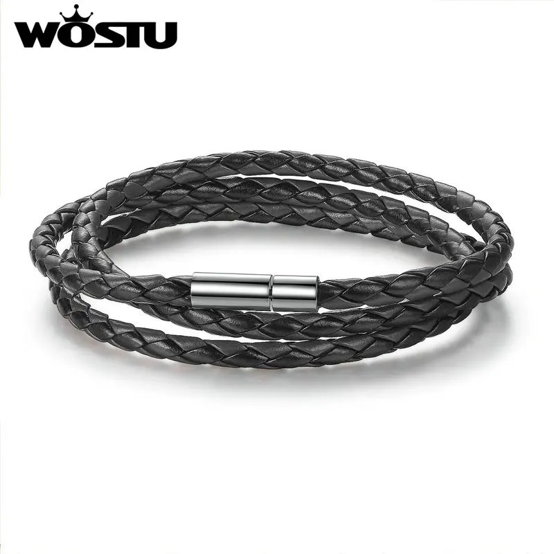 Женский и мужской браслет WOSTU 6 цветов 60 см из искусственной кожи с магнитной