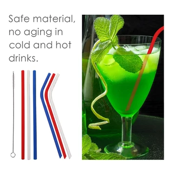 

New Silicone Straws Reusable Straws with Brush for Independence Day Party Decor Drinking Straws Bar Party Drinking Tools