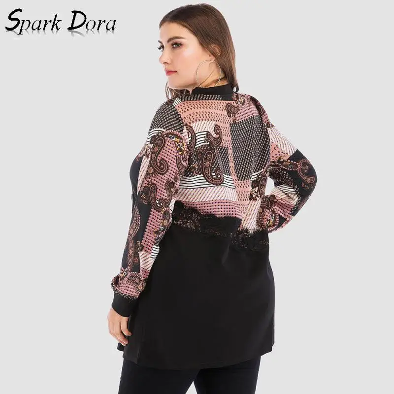 SparkDora Women Clothes Plus Size T-shirt Loose Comfortable Slim Stitching Lace Shirt