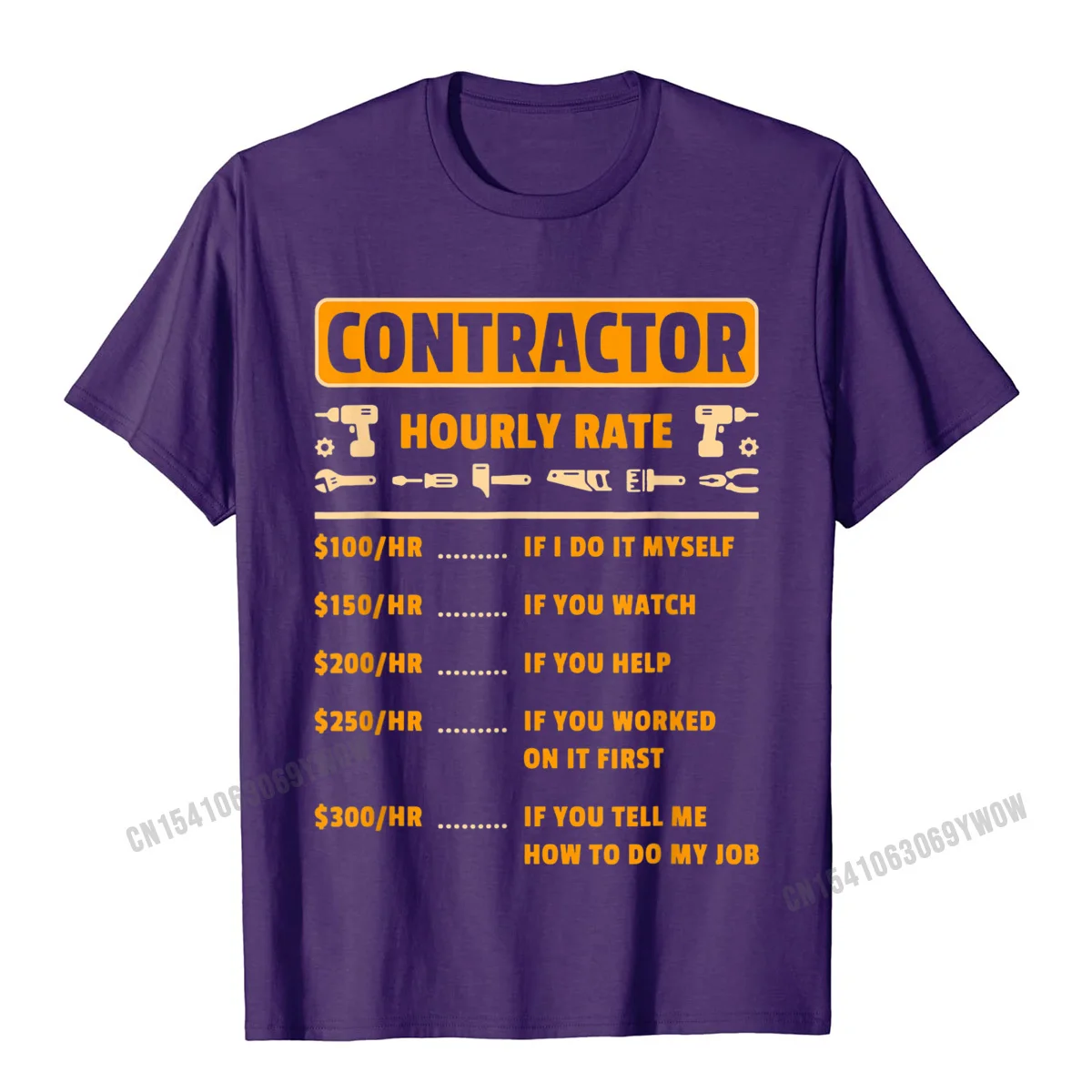 Cotton Male Short Sleeve Simple Style Tshirts Design T Shirt Hot Sale Gift Crewneck Tee-Shirts Drop Shipping Contractor Hourly Rate Price Chart Labor Funny Gift Handyman T-Shirt__914 purple