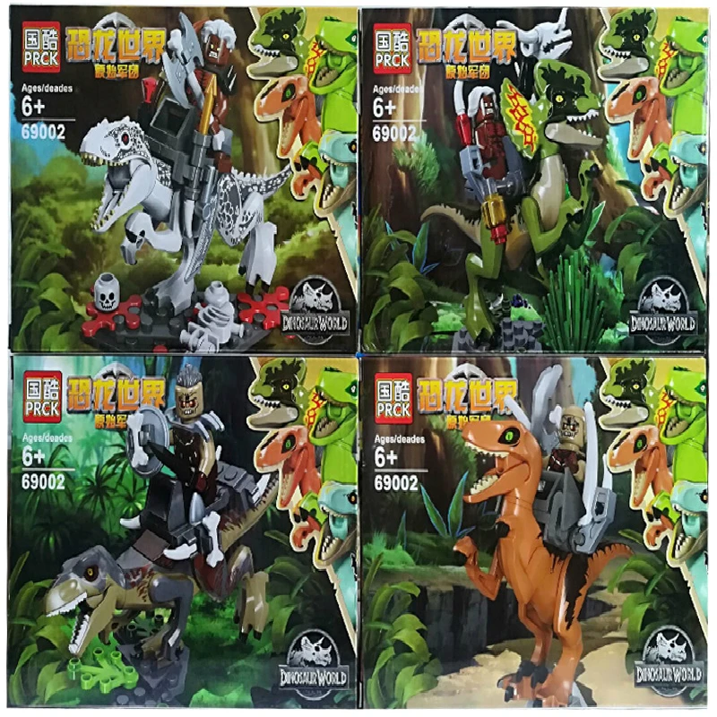 

New 4pcs/lot Jurassic World Dino-Riders Blocks Dinosaur Park Set Building Kits Blocks Raptor Model Bricks Toy Gift