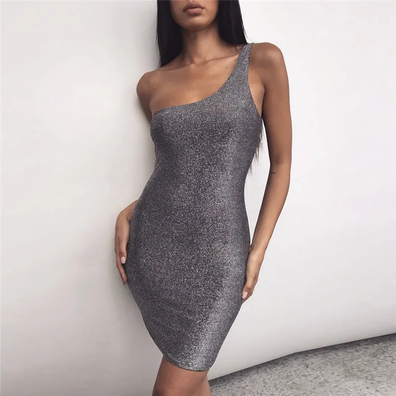 

Sexy Bodycon Dress Women One Shoulder Sleeveless Evening Party Club Mini Dress Elegant Ladies Classic Bandage vestidos Clubwear