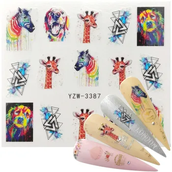 

Nail Water Sticker DIY Creative Rainbow Doodle Zebra Dog Giraffe Animal Image Nail Art Paper Decoration Manicure Style Tool