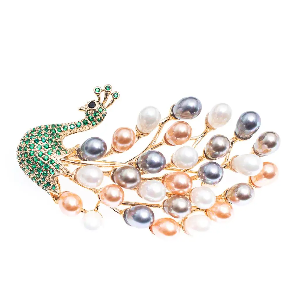 Брошь с жемчугом фианитом павлином булавка кулон Женские Ювелирные аксессуары