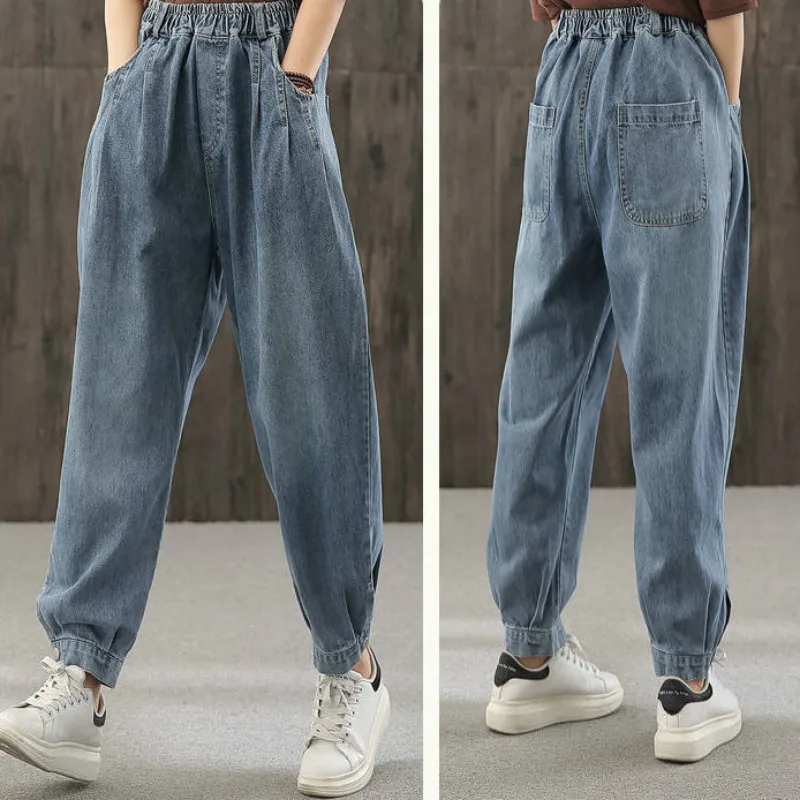 Retro Baggy Jeans Women Ankle Banded 